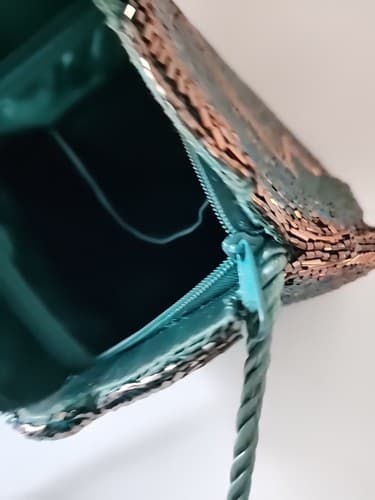 Vintage Peacock Blue Evening Bag Turquoise Blue Gold Beaded 1980s - Thumbnail 11