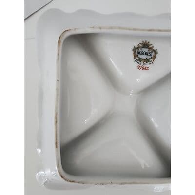 Norcrest Vintage Nut Candy Dish Rose Buds Gold Accents Handle 4 Sections - Thumbnail 11