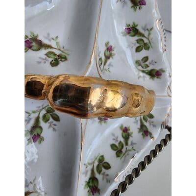 Norcrest Vintage Nut Candy Dish Rose Buds Gold Accents Handle 4 Sections - Thumbnail 9