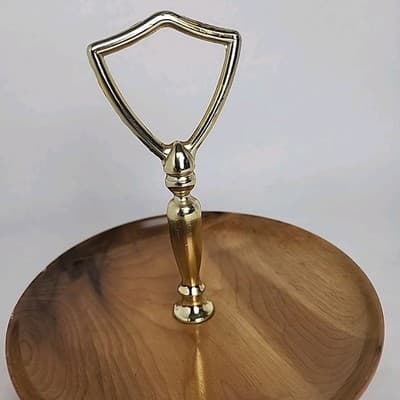 Oregon Made in USA Myrtlewood Gold Metal Handle Wooden Server Dish Brown Vintage - Thumbnail 4