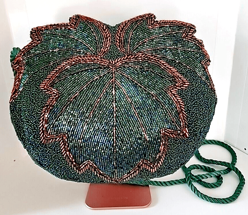 Vintage Peacock Blue Evening Bag Turquoise Blue Gold Beaded 1980s