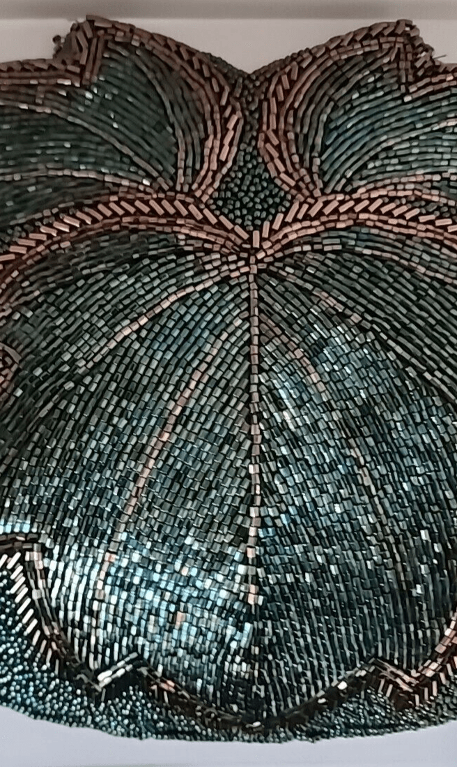 Vintage Peacock Blue Evening Bag Turquoise Blue Gold Beaded 1980s - Thumbnail 7