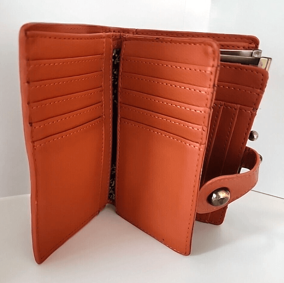 Orange Wallet Folding 17 Credit Card Holder Slots Patterned Interior Vintage - Thumbnail 8