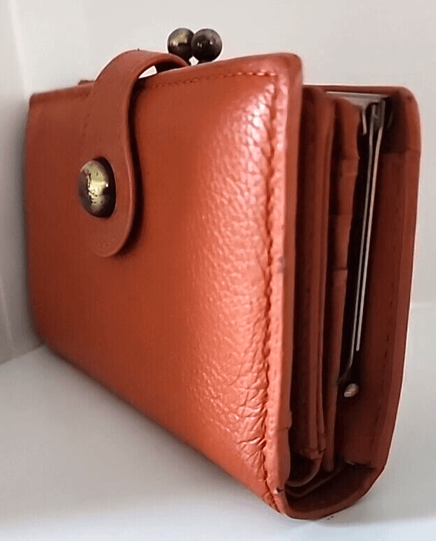 Orange Wallet Folding 17 Credit Card Holder Slots Patterned Interior Vintage - Thumbnail 3
