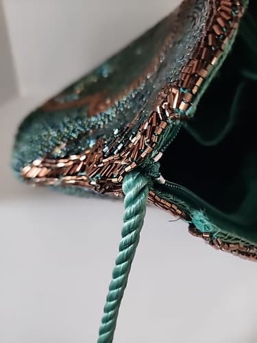 Vintage Peacock Blue Evening Bag Turquoise Blue Gold Beaded 1980s - Thumbnail 12