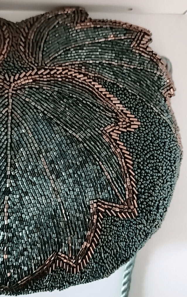 Vintage Peacock Blue Evening Bag Turquoise Blue Gold Beaded 1980s - Thumbnail 5