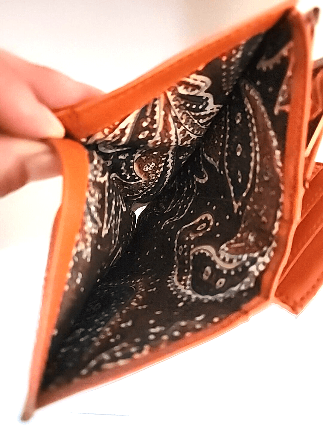 Orange Wallet Folding 17 Credit Card Holder Slots Patterned Interior Vintage - Thumbnail 10