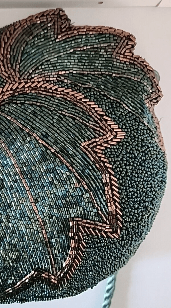 Vintage Peacock Blue Evening Bag Turquoise Blue Gold Beaded 1980s - Thumbnail 8