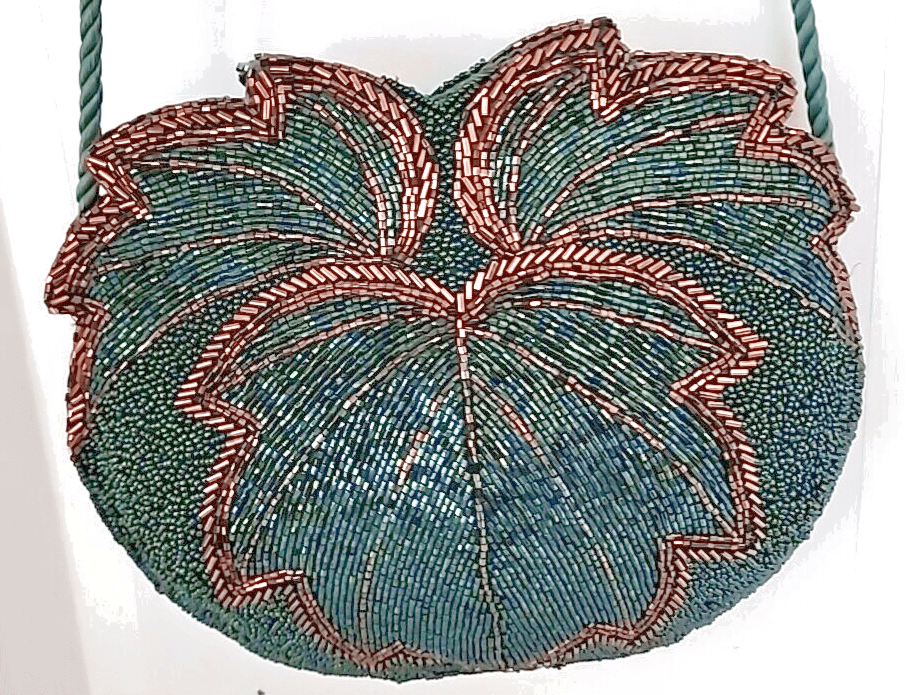 Vintage Peacock Blue Evening Bag Turquoise Blue Gold Beaded 1980s - Thumbnail 2