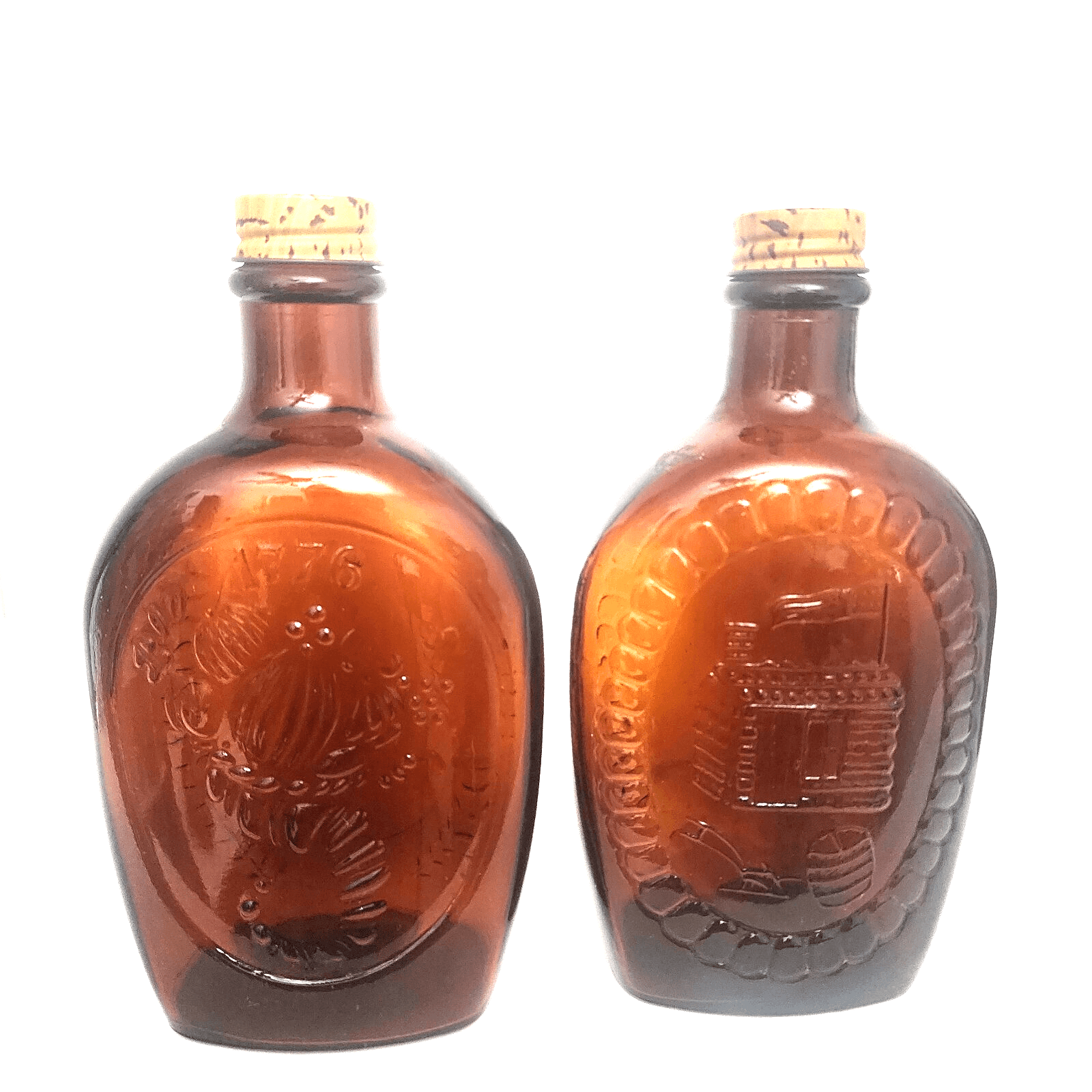 Set of 4 1776 Bicentennial Log Cabin Maple Syrup Amber Glass Bottles Vintage - Thumbnail 6