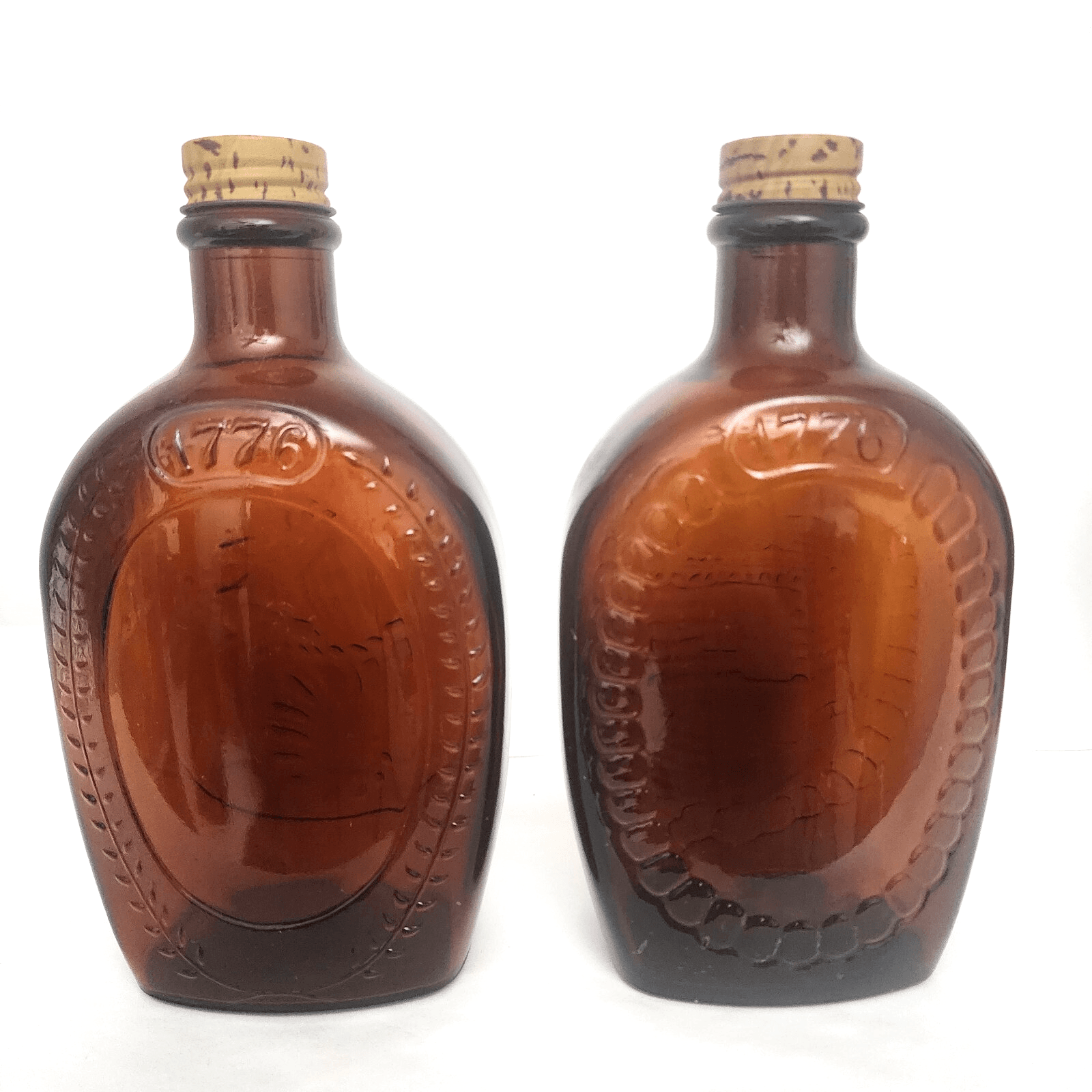 Set of 4 1776 Bicentennial Log Cabin Maple Syrup Amber Glass Bottles Vintage - Thumbnail 5