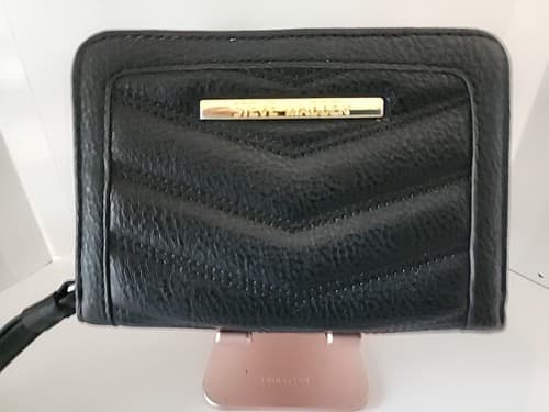 Steve Madden Black Zip Around Wristlet Wallet Gold Metal Accents Chevron Quilted