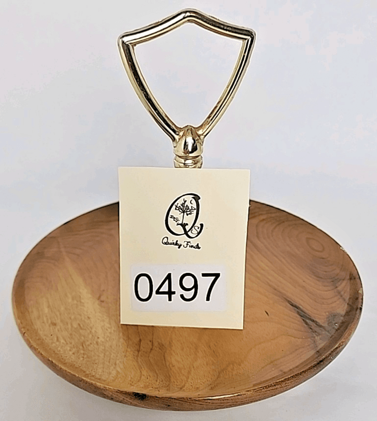 Oregon Made in USA Myrtlewood Gold Metal Handle Wooden Server Dish Brown Vintage