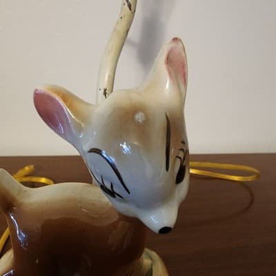 Vintage Disney Working Bambi Lamp Inscribed on Back Brown Updated Electric Wire - Thumbnail 13