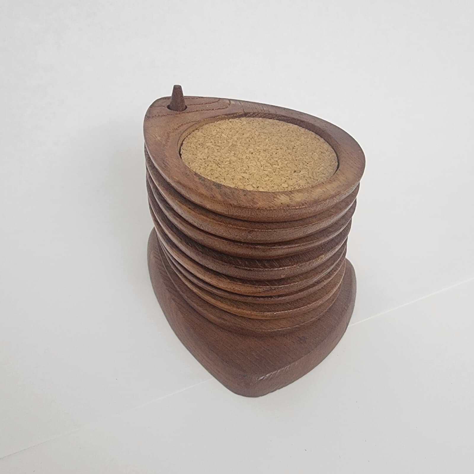 8 Hand carved Teardrop Hardwood Cork Coasters Stand Brown JapanSere Wood Stamped - Thumbnail 2
