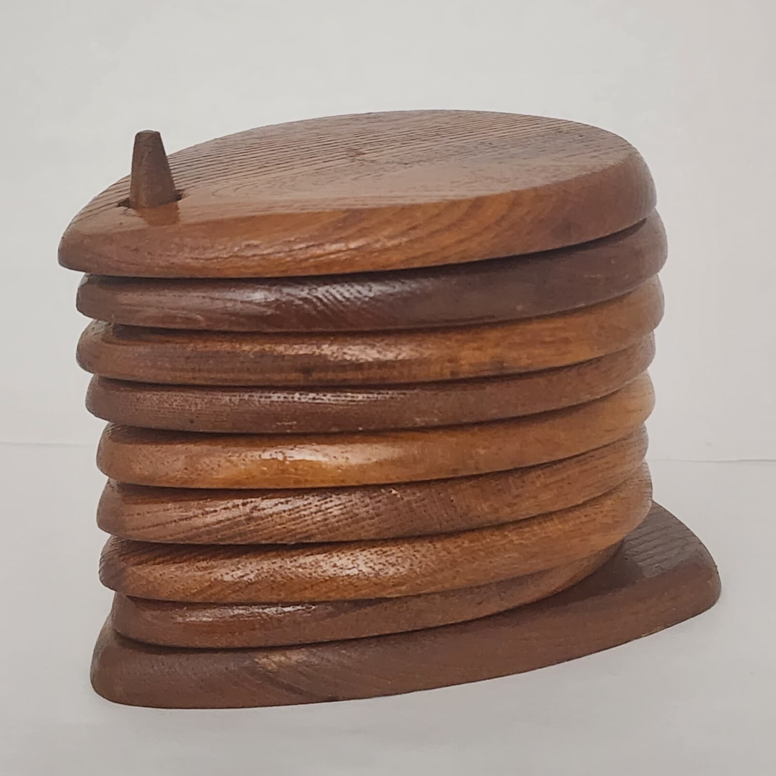 8 Hand carved Teardrop Hardwood Cork Coasters Stand Brown JapanSere Wood Stamped - Thumbnail 5
