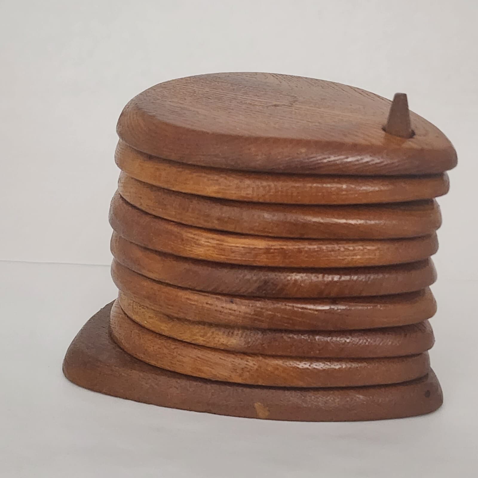 8 Hand carved Teardrop Hardwood Cork Coasters Stand Brown JapanSere Wood Stamped - Thumbnail 6