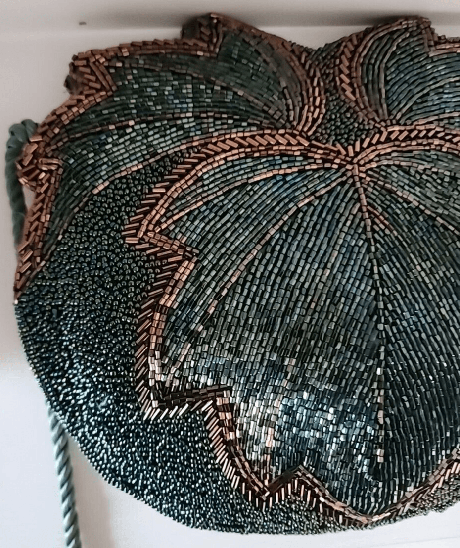 Vintage Peacock Blue Evening Bag Turquoise Blue Gold Beaded 1980s - Thumbnail 3