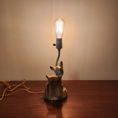 Vintage Disney Working Bambi Lamp Inscribed on Back Brown Updated Electric Wire - Thumbnail 2
