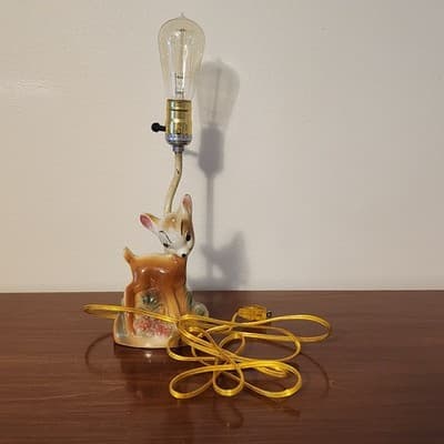 Vintage Disney Working Bambi Lamp Inscribed on Back Brown Updated Electric Wire - Thumbnail 3