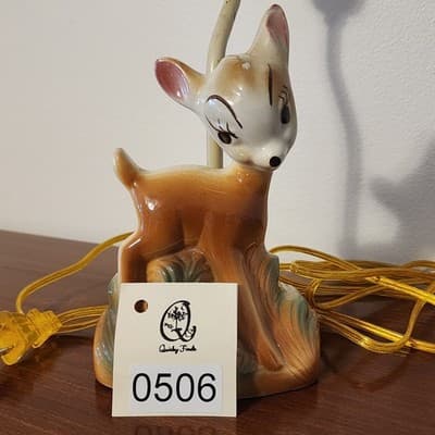 Vintage Disney Working Bambi Lamp Inscribed on Back Brown Updated Electric Wire - Thumbnail 4