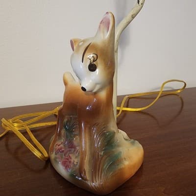 Vintage Disney Working Bambi Lamp Inscribed on Back Brown Updated Electric Wire - Thumbnail 14