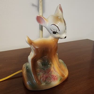 Vintage Disney Working Bambi Lamp Inscribed on Back Brown Updated Electric Wire - Thumbnail 18