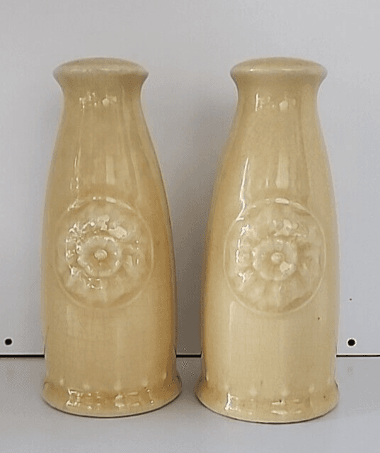 2001 Renee DuBois & Square Nest Salt & Pepper Shakers Yellow 5" Embossed