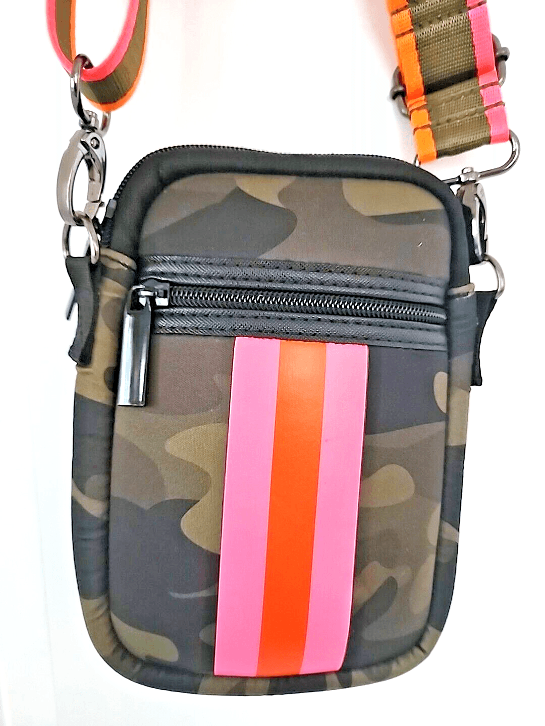 Haute Shore - Crossbody, Adjustable Strap purse - Camo with pink and orange