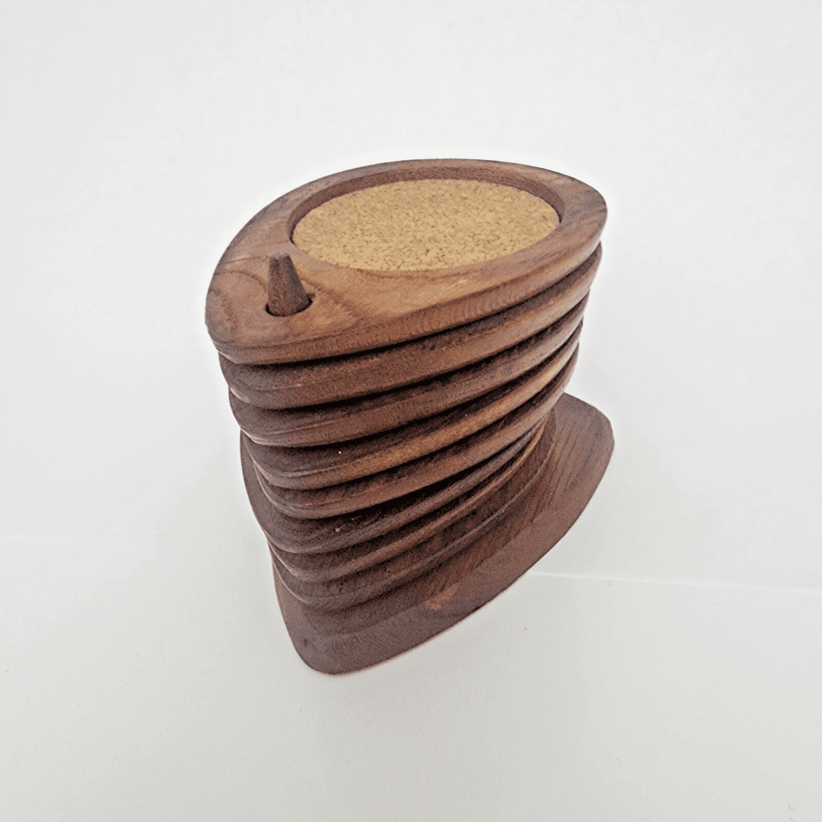 8 Hand carved Teardrop Hardwood Cork Coasters Stand Brown JapanSere Wood Stamped - Thumbnail 3