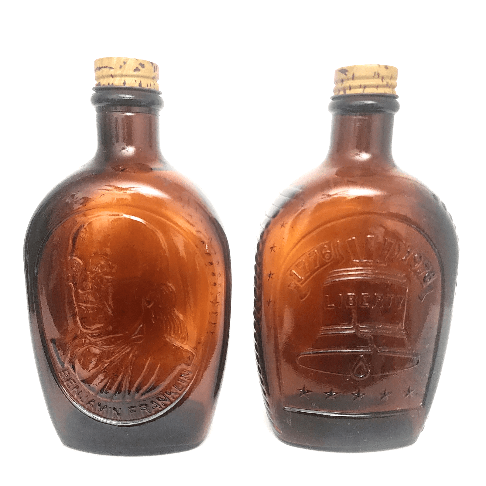 Set of 4 1776 Bicentennial Log Cabin Maple Syrup Amber Glass Bottles Vintage - Thumbnail 10