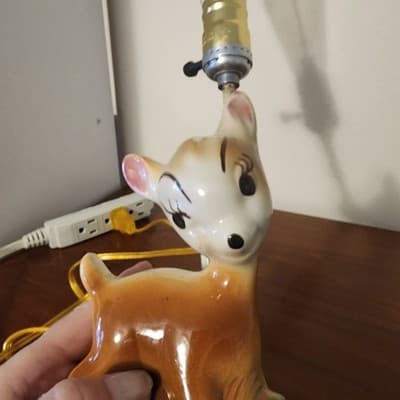 Vintage Disney Working Bambi Lamp Inscribed on Back Brown Updated Electric Wire - Thumbnail 10