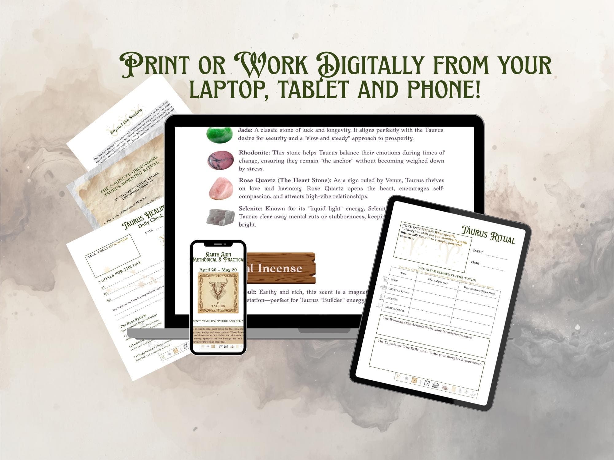 Taurus Zodiac Workbook & Digital Journal - Earth Sign Ritual Guide, Goodnotes Planner Self-Care Abundance Grounding PDF Green Witch Grimoire