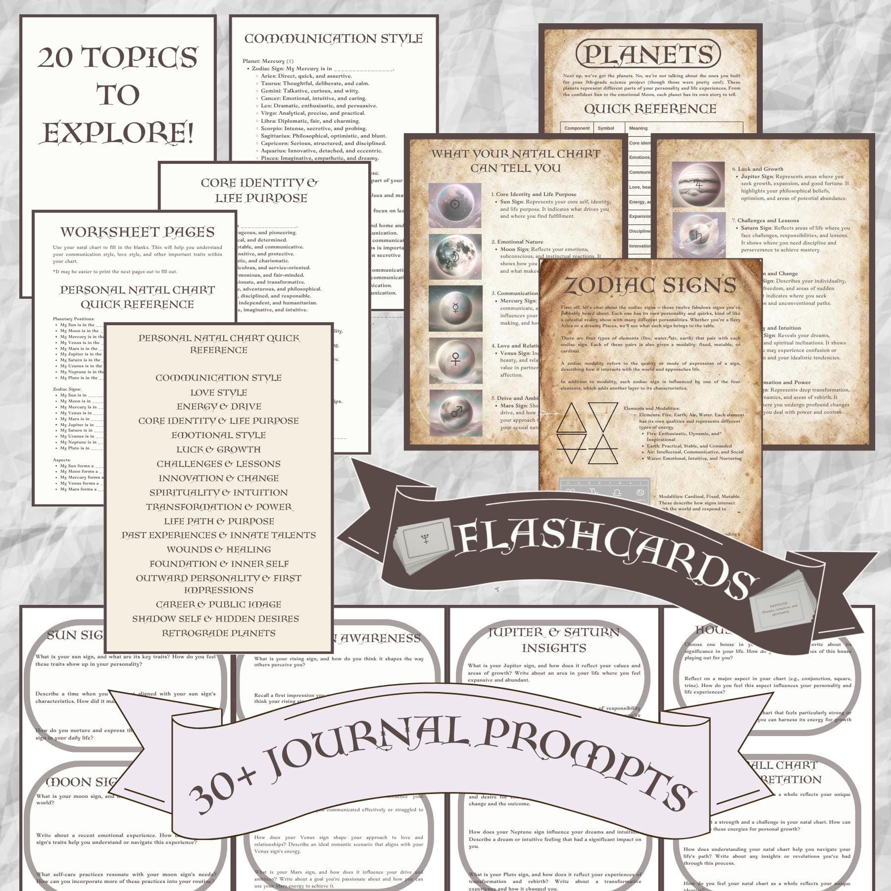 Astrology for Beginners Ultimate Digital Guide Natal Chart Workbook with Flashcards, 20+ Worksheets & 30+ Self-Discovery Journal Prompts