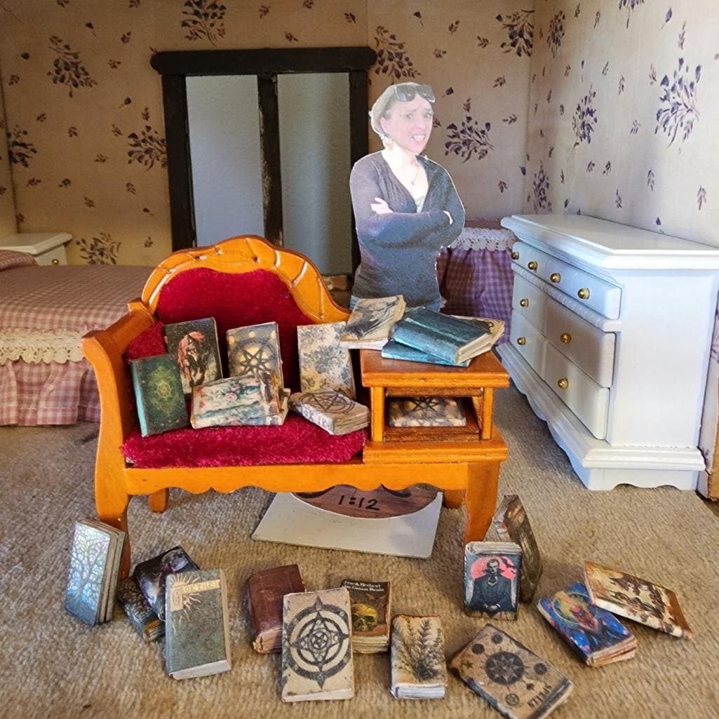 1:12 Scale Miniature Witchy Book Covers Dollhouse Diorama Book Nook Anxiety Bookcase Halloween Junk Journal Scrapbook Digital Download PDF - Thumbnail 4