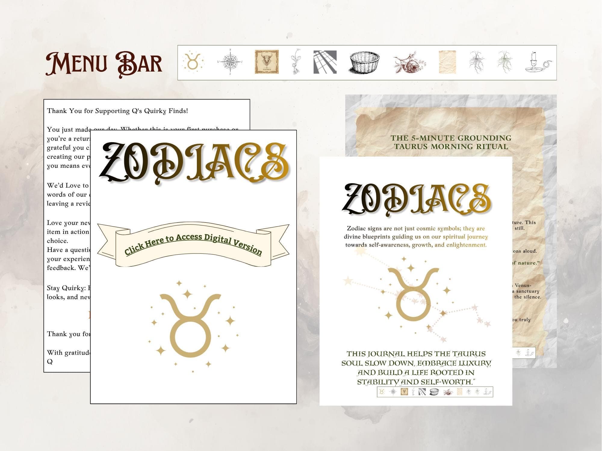 Taurus Zodiac Workbook & Digital Journal - Earth Sign Ritual Guide, Goodnotes Planner Self-Care Abundance Grounding PDF Green Witch Grimoire - Thumbnail 2
