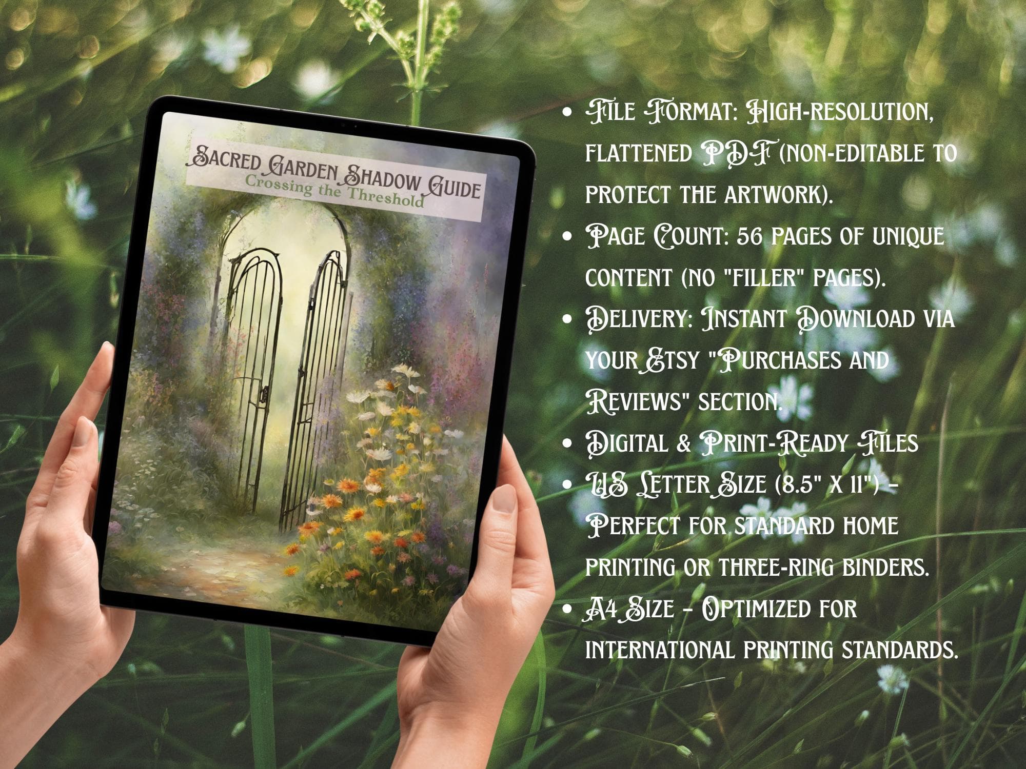 Sacred Garden Shadow Work Journal, Hyperlinked Digital Journal for GoodNotes, Botanical Inner Child Guide, 52 Page Healing Workbook PDF