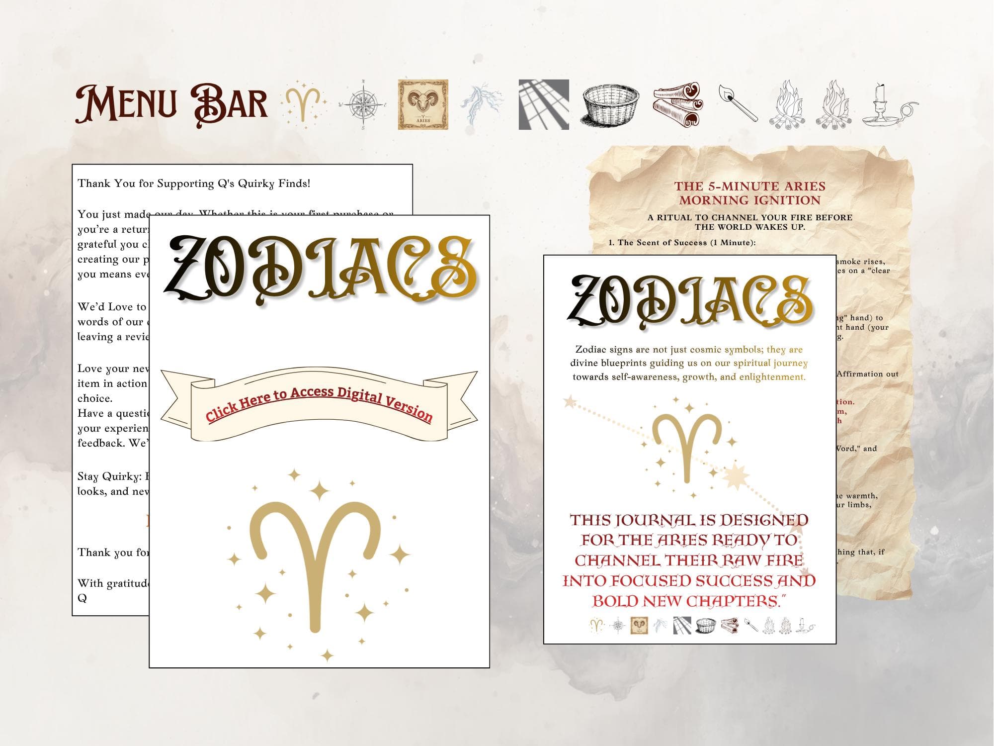 Aries Zodiac Workbook & Ritual Tracker, Goodnotes Personal Growth Planner, Birth Chart Guided Journal, Minimalist Witchy Grimoire Astrology - Thumbnail 2