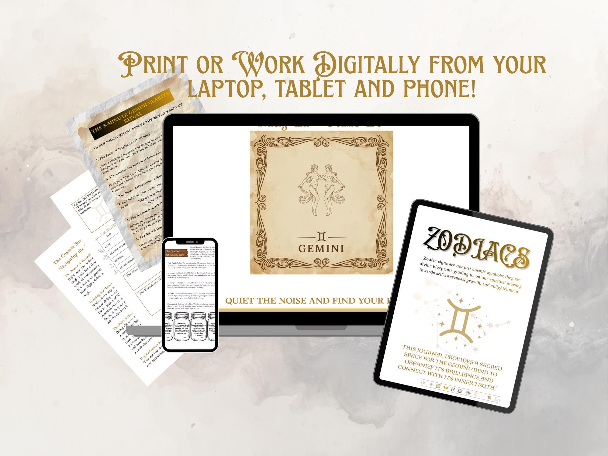 Gemini Zodiac Workbook & Digital Journal - Earth Sign Ritual Guide, Goodnotes Planner Self-Care Abundance Grounding PDF Green Witch Grimoire