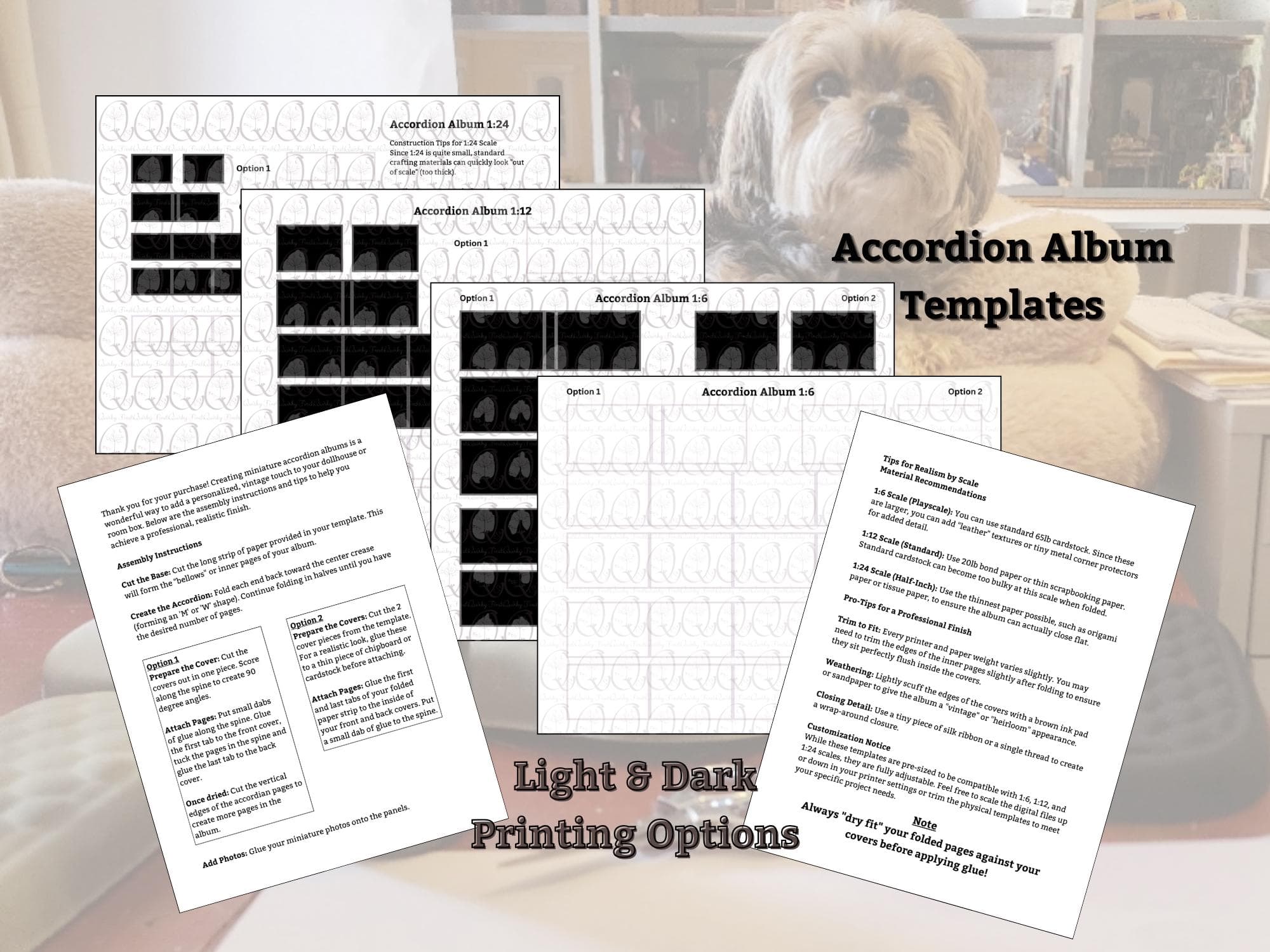 Miniature Scale Memory Box and Accordion Photo Album 100 Photographs Printable Kit, DIY Dollhouse Set Digital Download Spooky Haunted Theme - Thumbnail 2