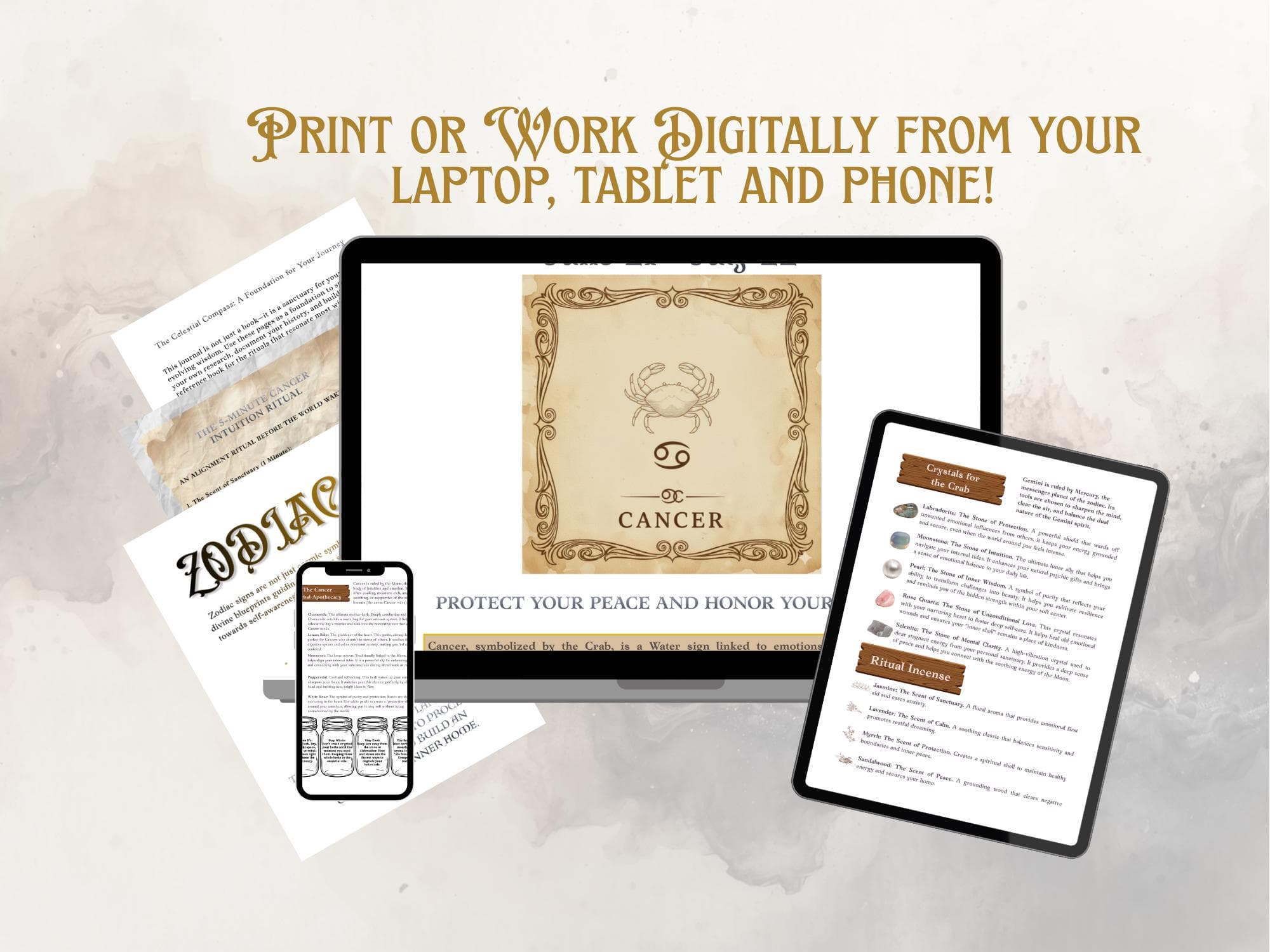 Cancer Zodiac Workbook & Digital Journal - Water Sign Ritual Guide, Goodnotes Planner Self-Care Intuition Grounding PDF Witch Grimoire