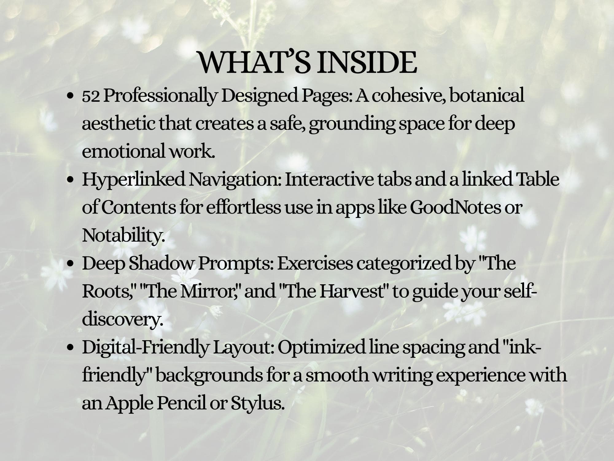 Sacred Garden Shadow Work Journal, Hyperlinked Digital Journal for GoodNotes, Botanical Inner Child Guide, 52 Page Healing Workbook PDF - Thumbnail 4