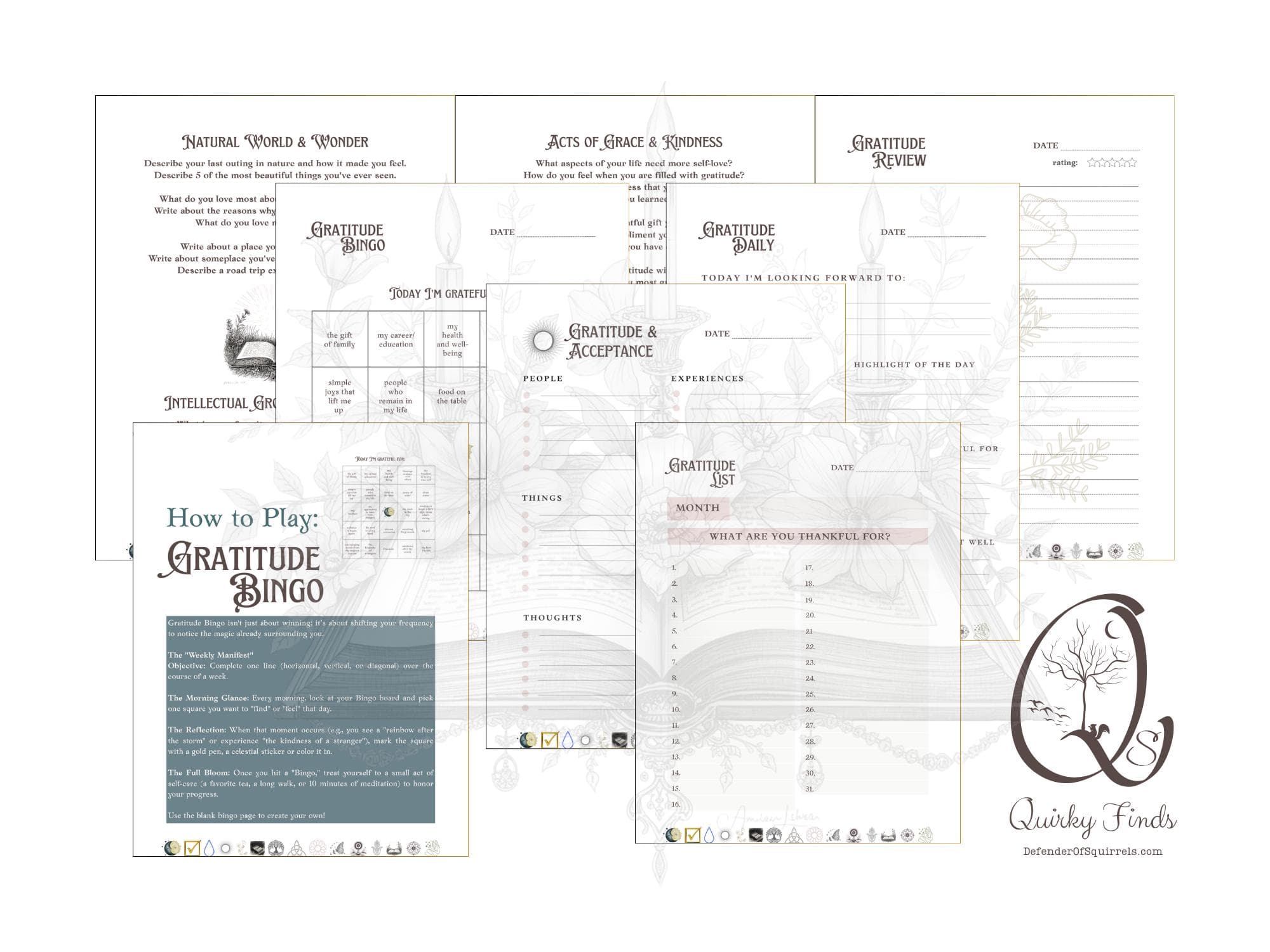 120 Mystic Gratitude Journal Prompts Digital Download - Daily Manifestation & Spiritual Growth Journal - Celestial Bingo Game - A5 A4 Letter - Thumbnail 2
