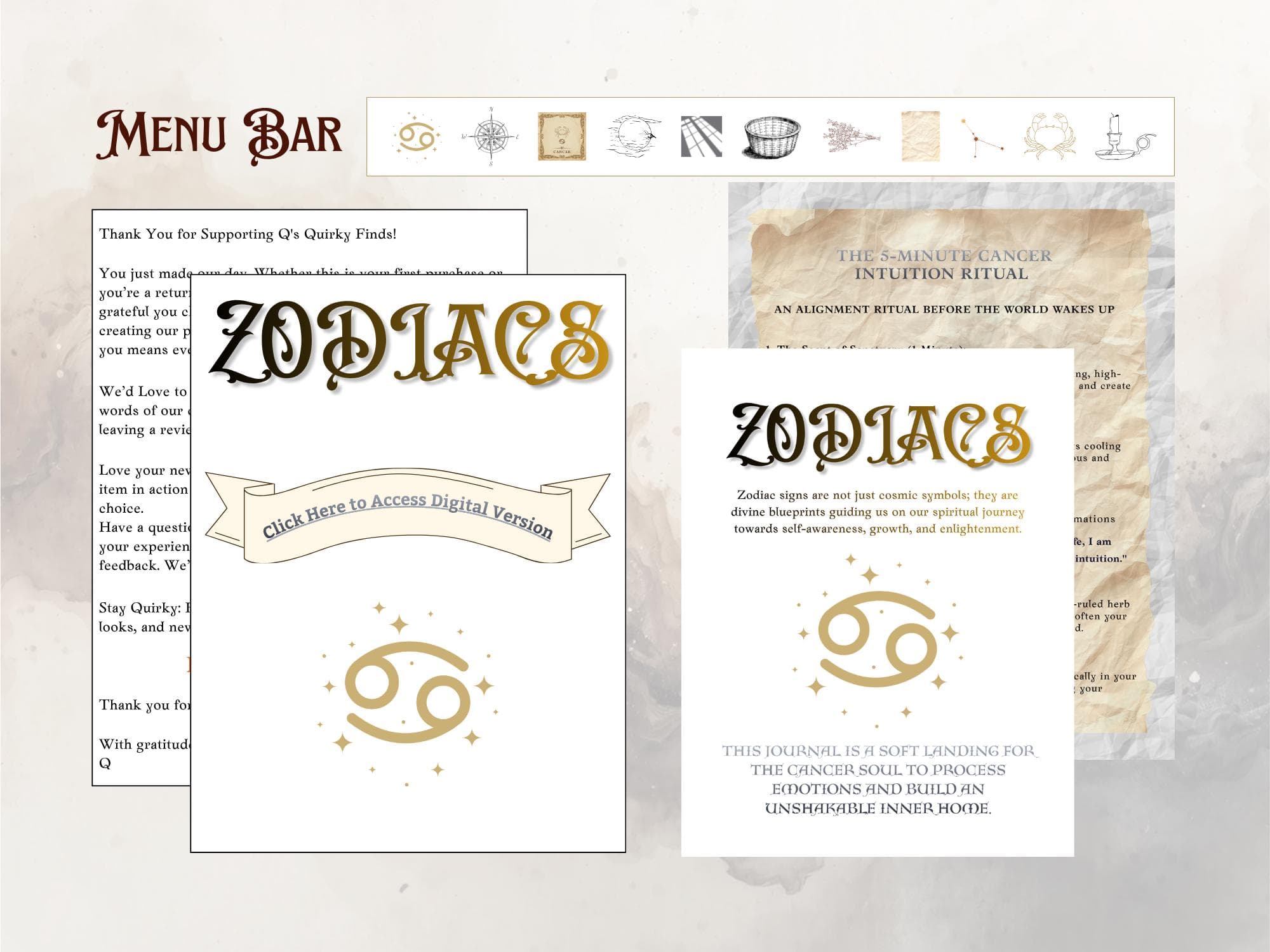 Cancer Zodiac Workbook & Digital Journal - Water Sign Ritual Guide, Goodnotes Planner Self-Care Intuition Grounding PDF Witch Grimoire - Thumbnail 5