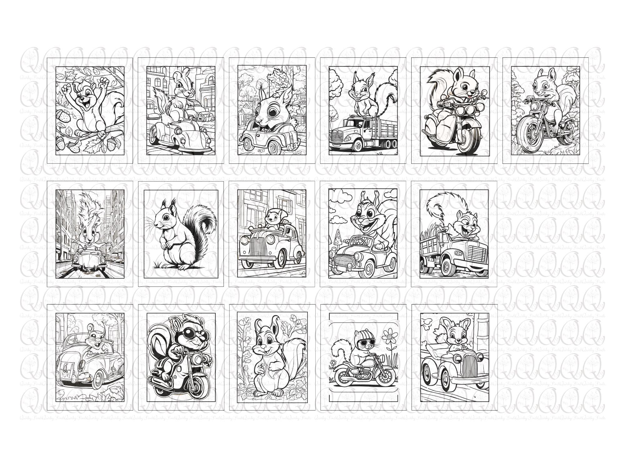 Miniature Squirrel Coloring Book Template, 1:12 Scale Dollhouse Printable, Tiny Squirrel Illustrations, Digital Download DIY Miniature Book - Thumbnail 7