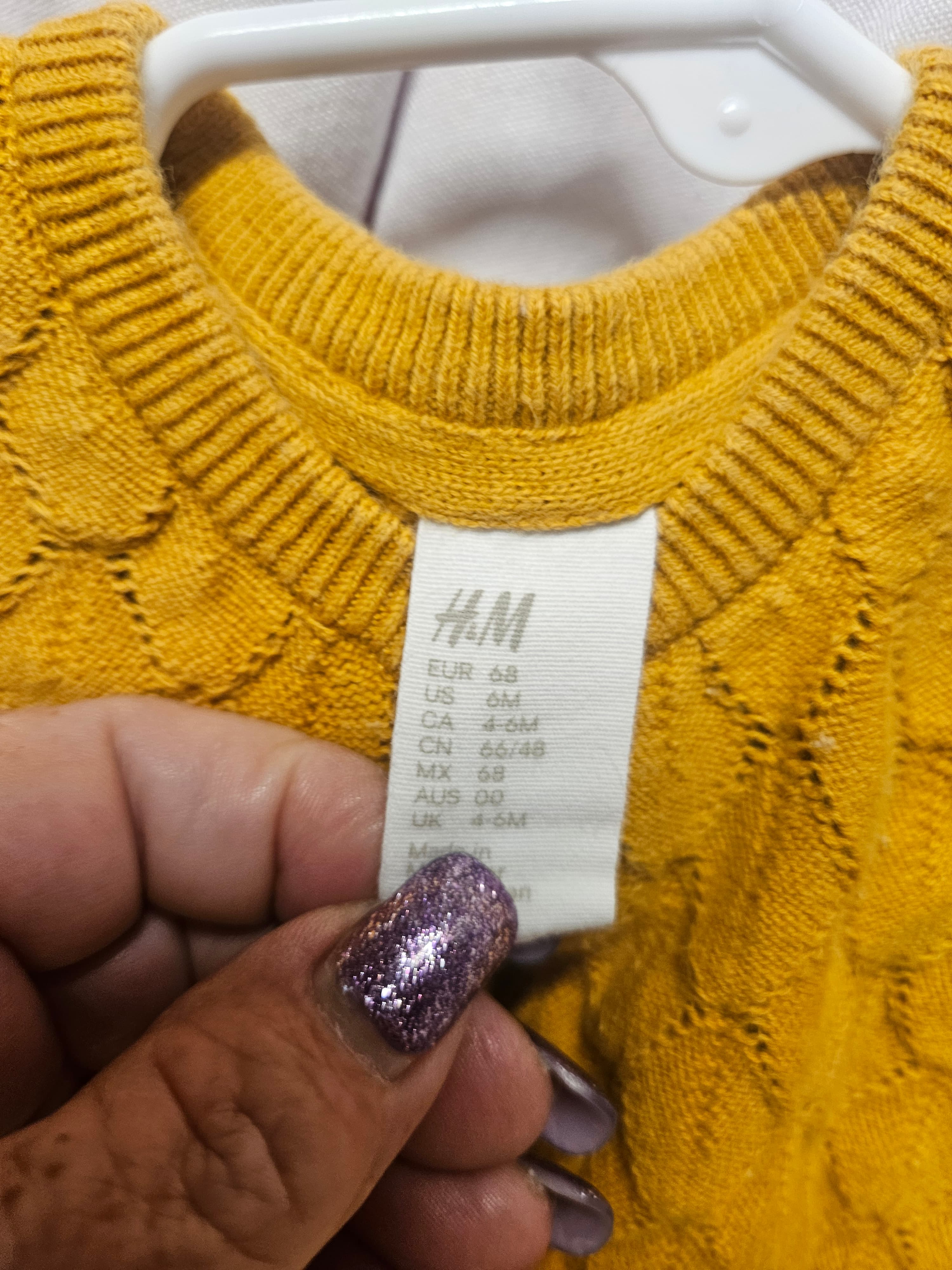 H&M Baby Cardigan 6M Mustard Yellow Knit - Thumbnail 2