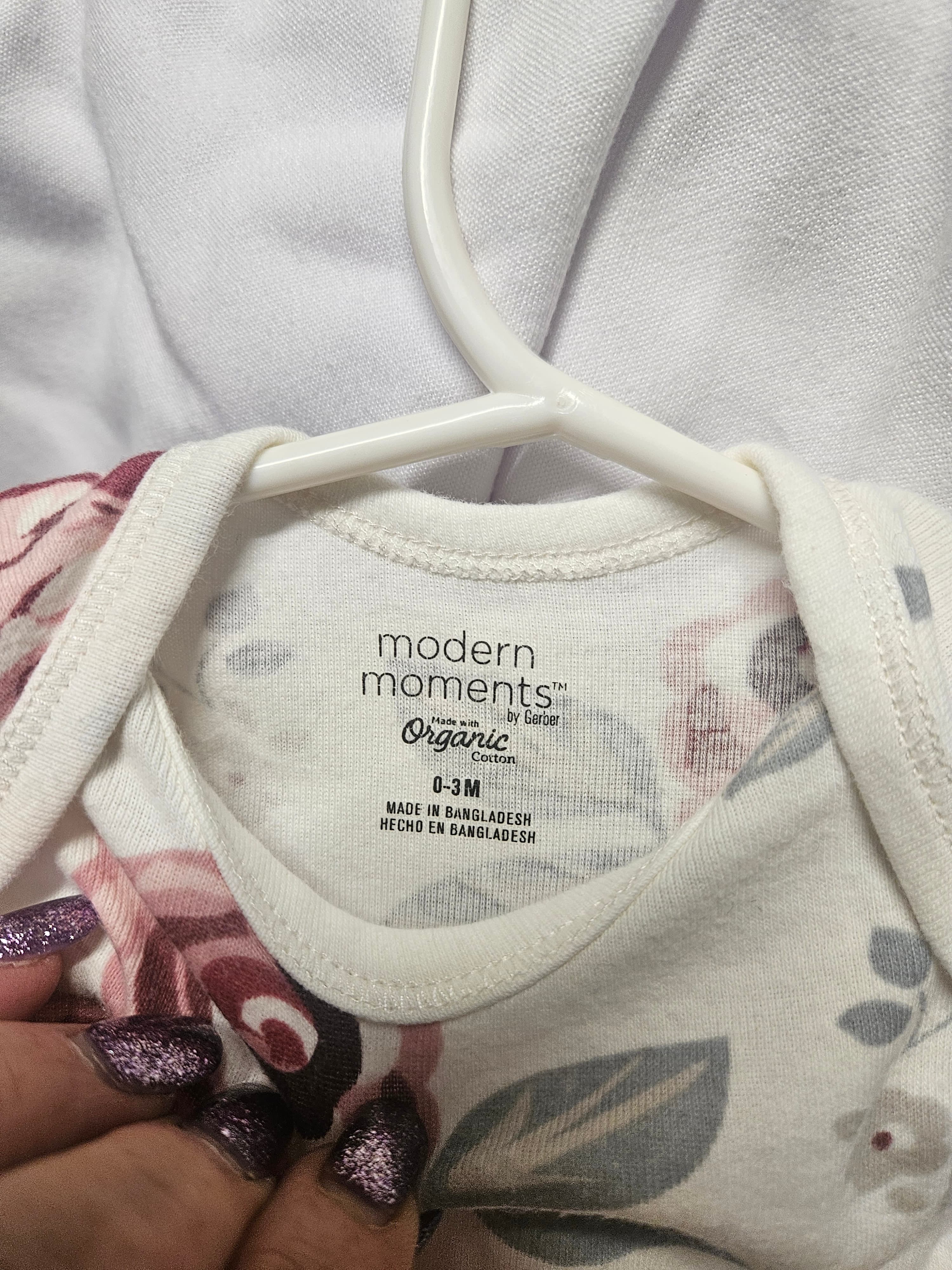 Modern Moments by Gerber Floral Baby Onesie 0-3M Organic Cotton - Thumbnail 2