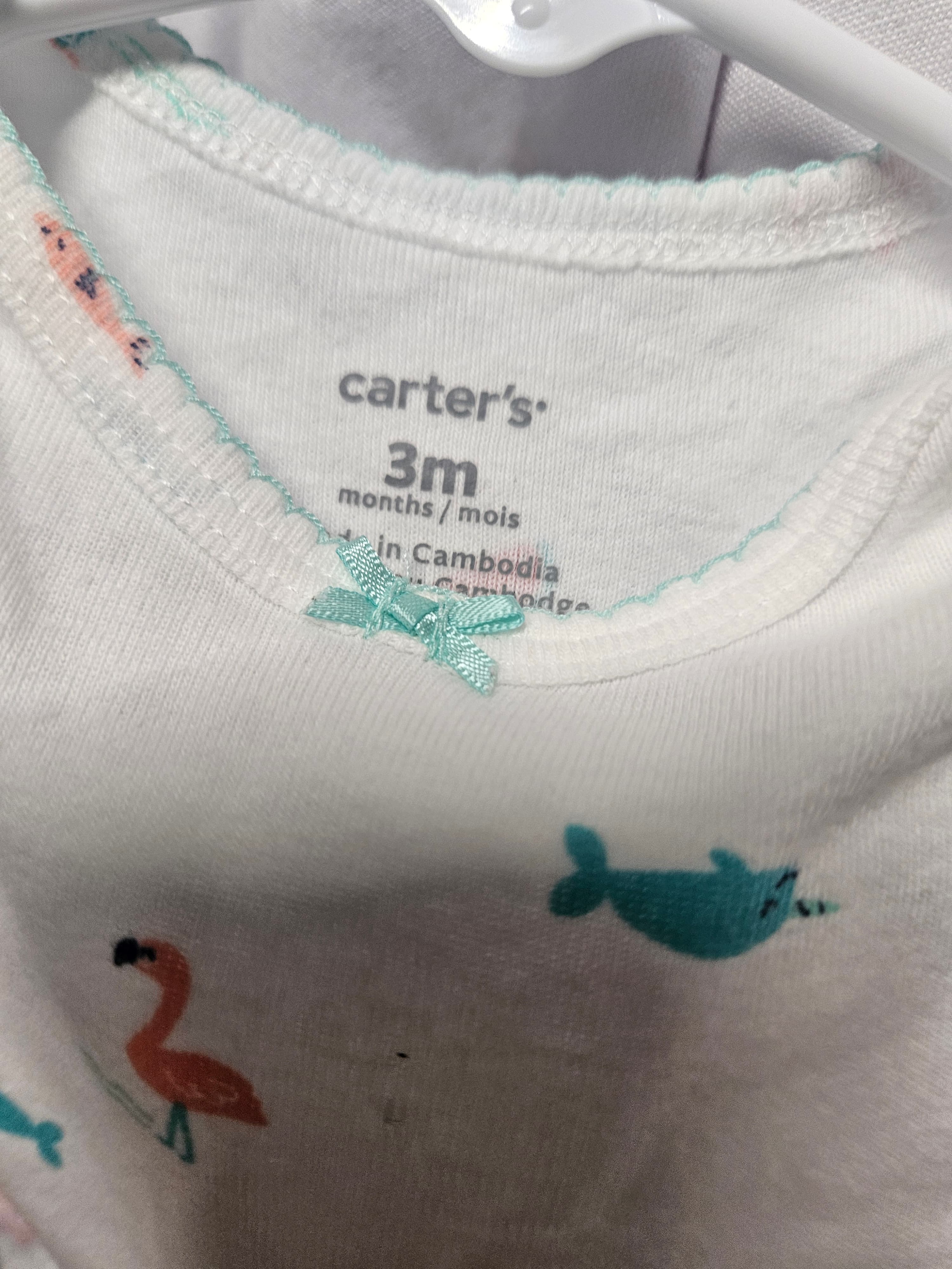 Carter's Baby Onesie 3M Flamingo Narwhal Print - Thumbnail 2