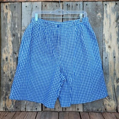 Sharon Young Sportswear Blue Checked Shorts Womens Size 12 Mid Length