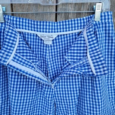 Sharon Young Sportswear Blue Checked Shorts Womens Size 12 Mid Length - Thumbnail 4